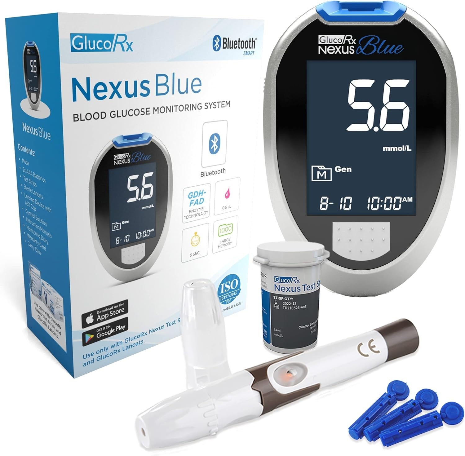 GlucoRx Nexus Blue Blood Glucose Monitoring System