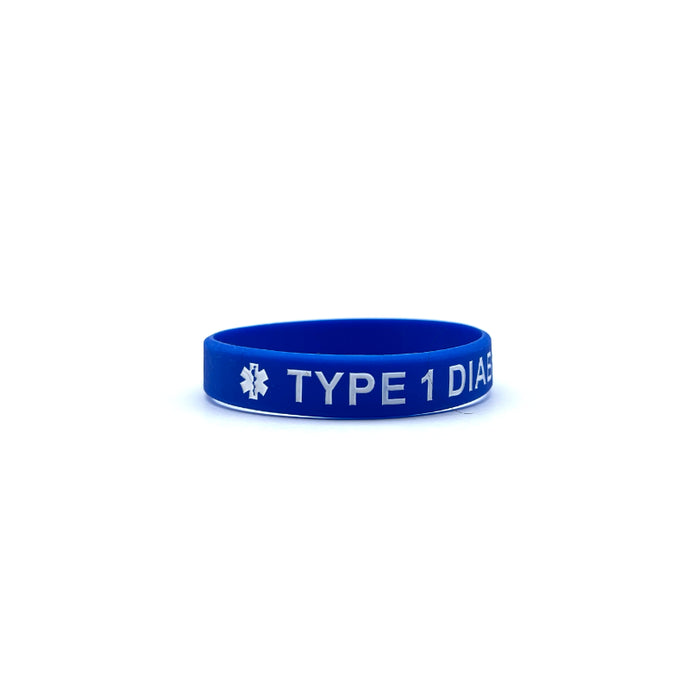 Type 1 Diabetic Medical Alert Silicone Wristband (Dark Blue)