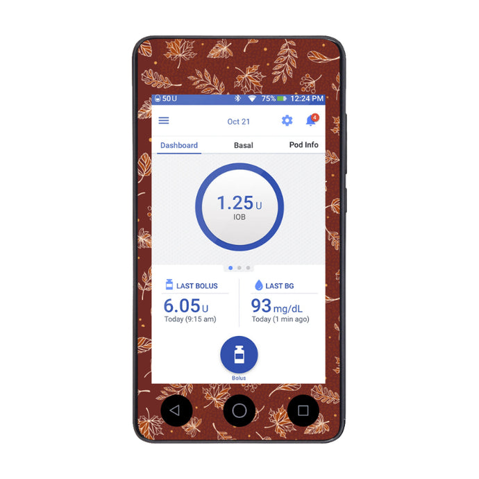 Omnipod DASH Cover Sticker (Rust Leaves)