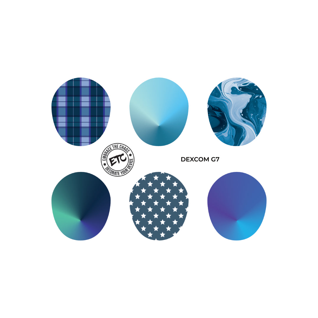 Dexcom G7/Dexcom One+ Sensor Sticker (Ambient Blues) 6 pack