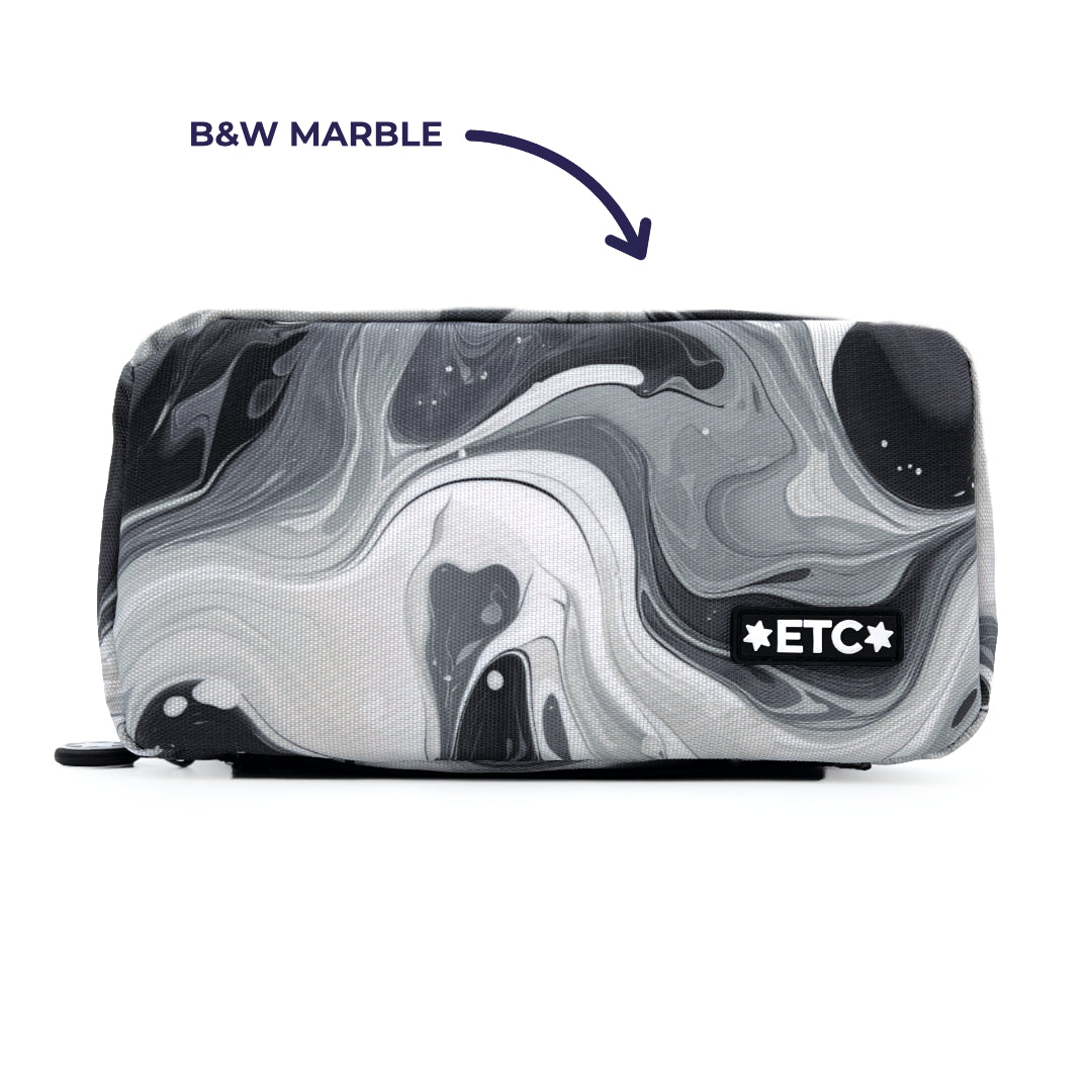 Black &amp; white marble kitbag front view ETC logo badge 