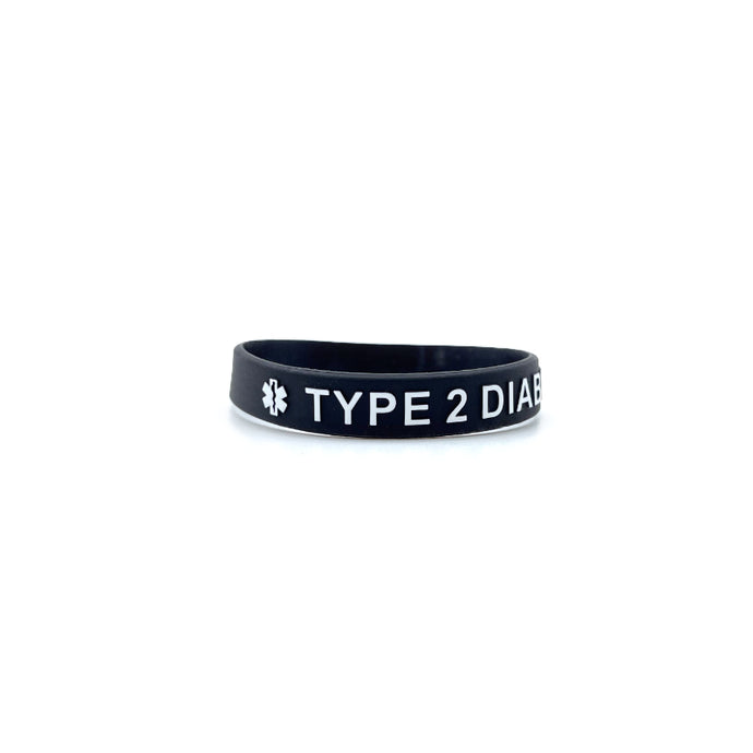 Type 2 Diabetic Medical Alert Silicone Wristband (Black)