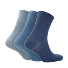 3 Pairs Blue Mix - Ladies Diabetic Soft Grip Non Elastic Loose Weave Top Diabetic Socks Size 4-8