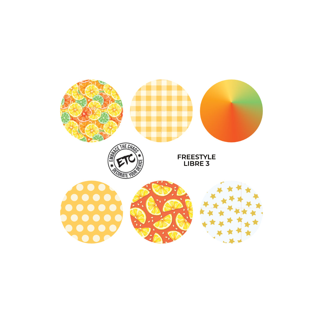 Freestyle Libre 3 Sensor Stickers (Citrus Prints) 6 pack