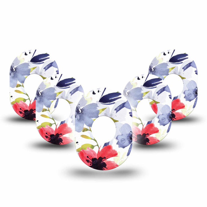 ExpressionMed Red, White and Blue Flowers Adhesive Patch Dexcom G7/Dexcom ONE+