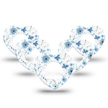 ExpressionMed Cute Blue Flowers Heart Shaped Adhesive Patch Freestyle Libre 2