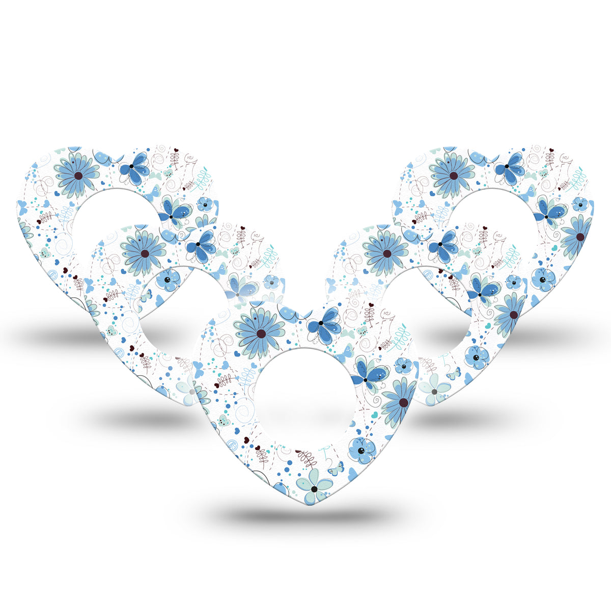 ExpressionMed Cute Blue Flowers Heart Shaped Adhesive Patch Freestyle Libre 2