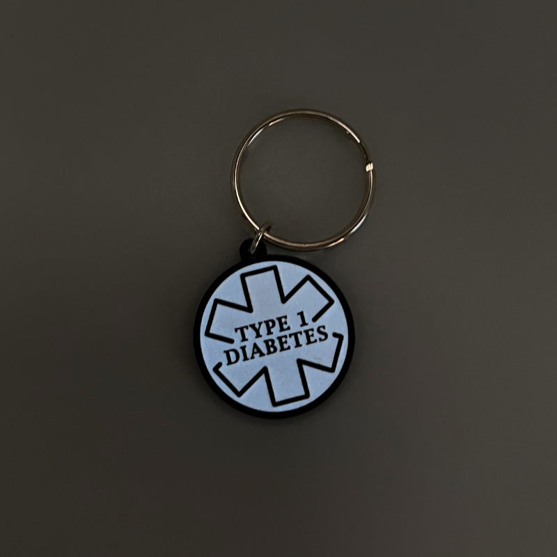 ETC (Type 1 Diabetes) Black &amp; White Glow in the Dark Medical Alert Keyring
