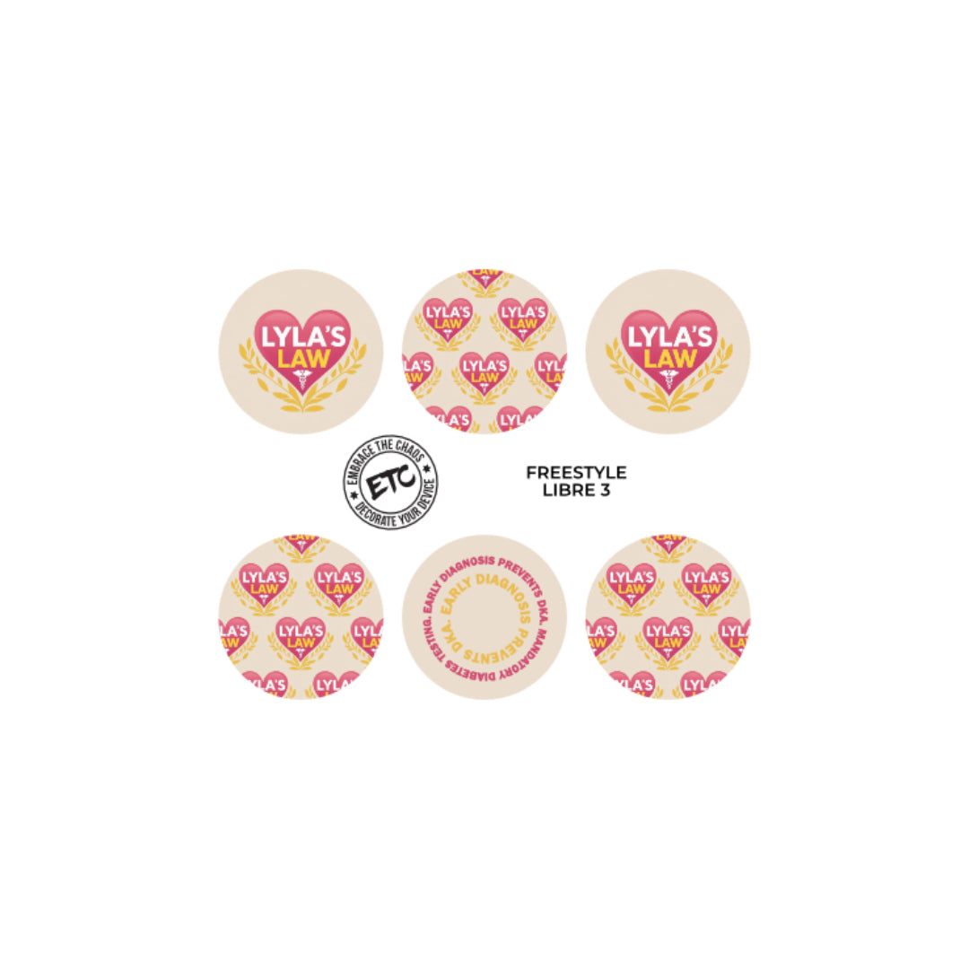 Freestyle Libre 3 Sensor Stickers (Lyla's Law) 6 pack