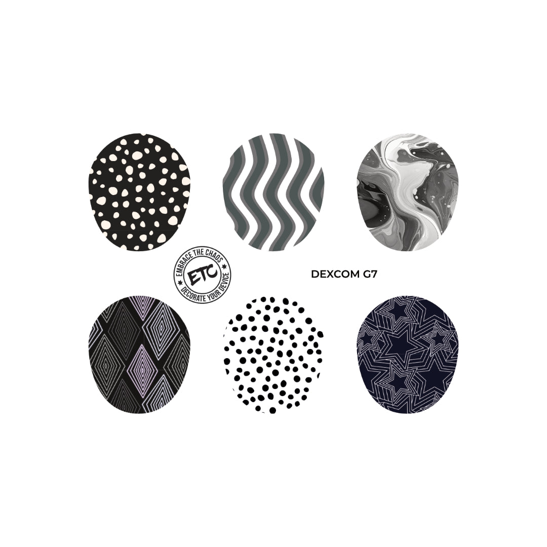 Dexcom G7/Dexcom One+ Sensor Sticker (Monochrome) 6 pack