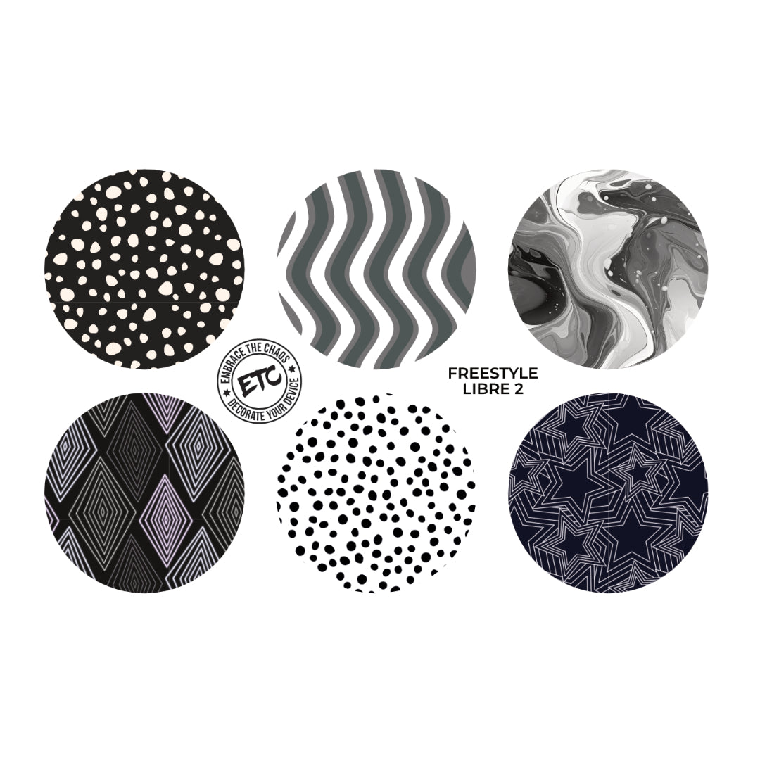 Freestyle Libre 2 Sensor Stickers (Monochrome) 6 pack