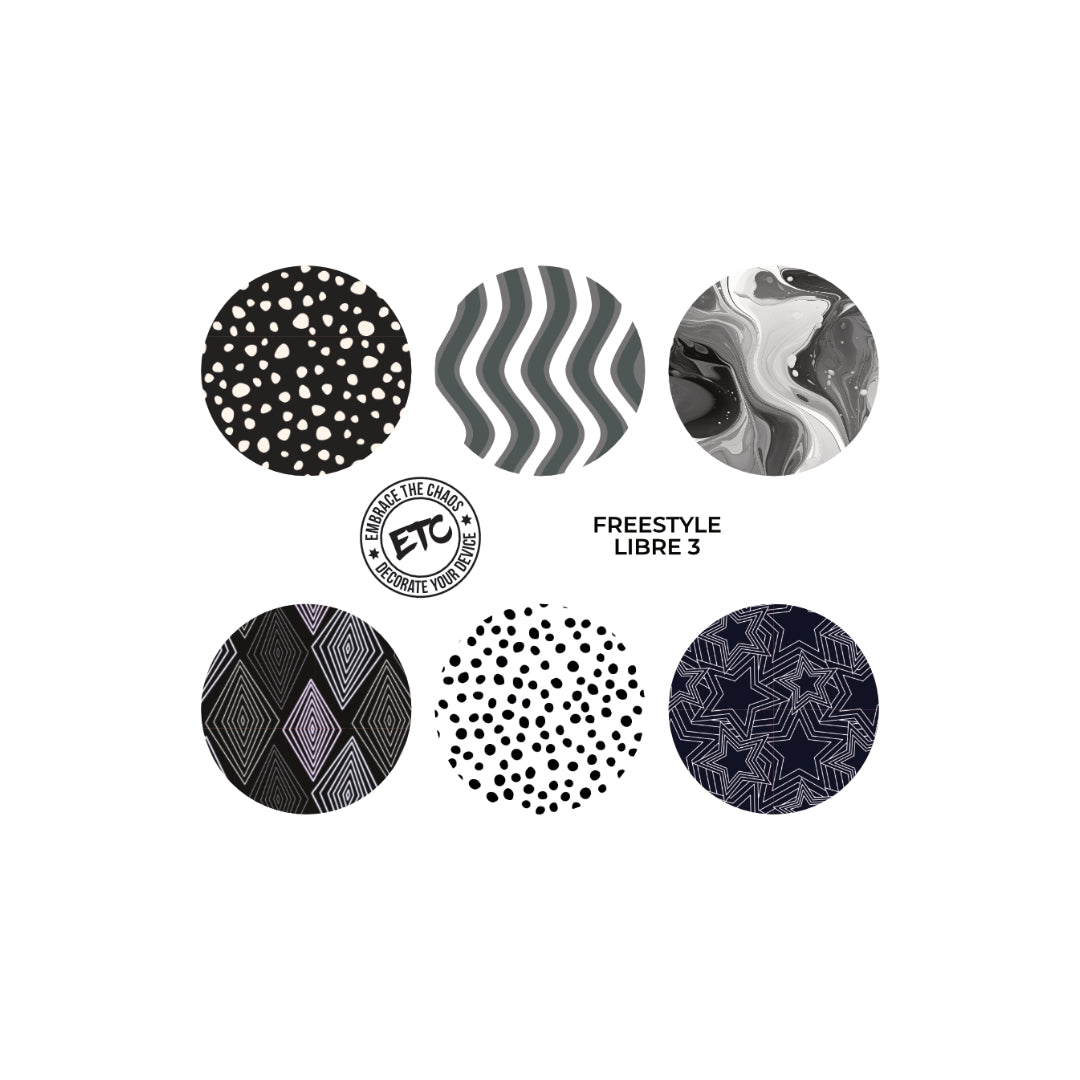Freestyle Libre 3 Sensor Stickers (Monochrome) 6 pack