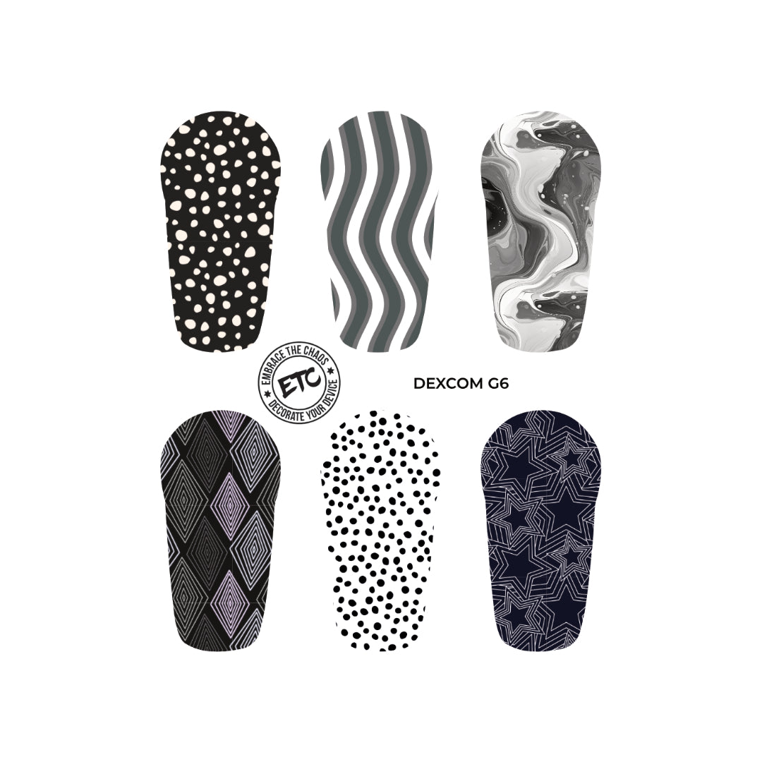 Dexcom G6/One Sensor Stickers (Monochrome) 6 pack