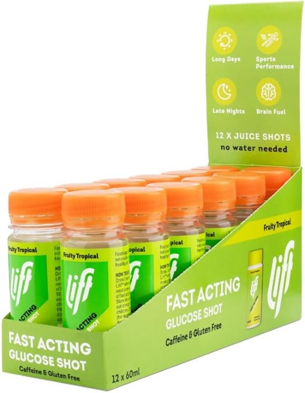 Box of 12 x Lift Fruity Tropical Glucose Shots 60ml
