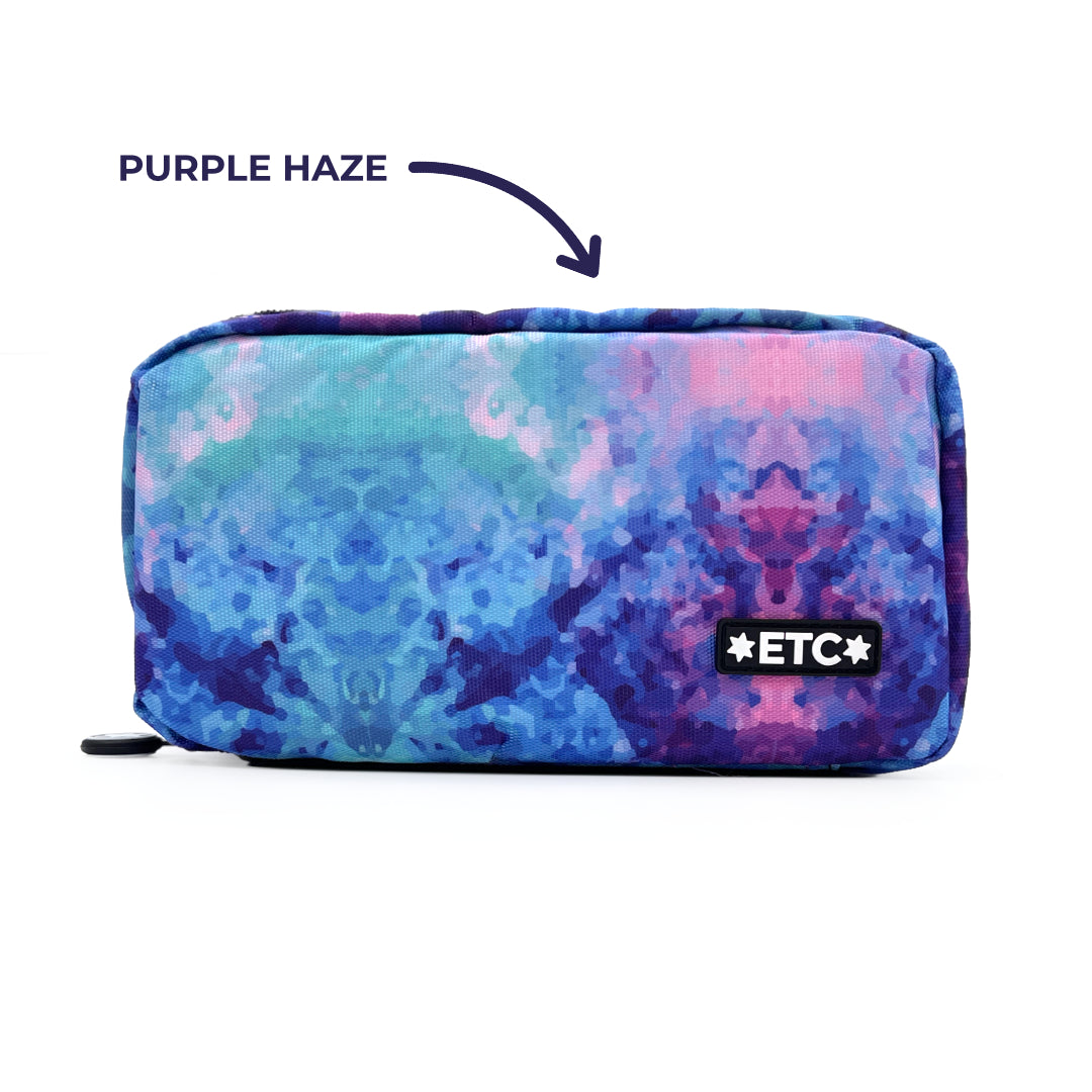 Blue Purple &#39;purple haze&#39; printed kitbag with ETC logo on white background