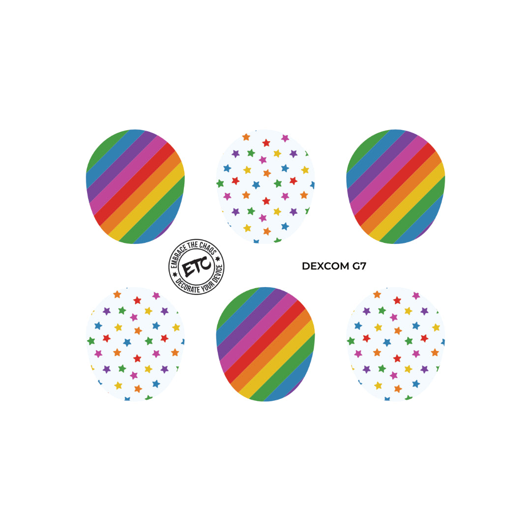 Dexcom G7/Dexcom One+ Sensor Sticker (Rainbow Colours) 6 pack ...