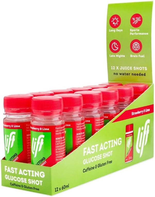 Box of 12 x Lift Strawberry & Lime Glucose Shots 60ml