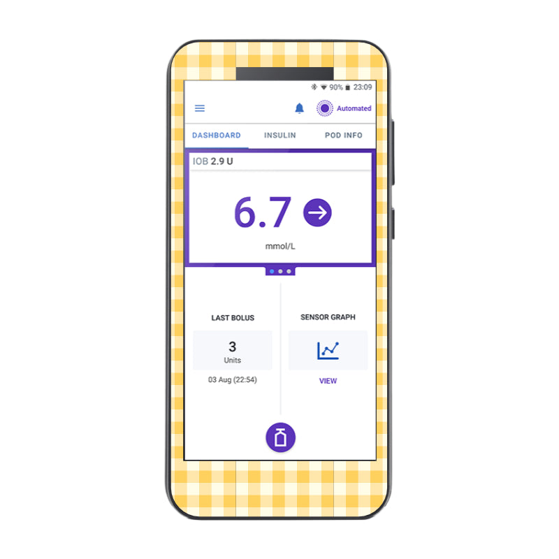 Omnipod 5 Cover Sticker (Yellow Gingham)