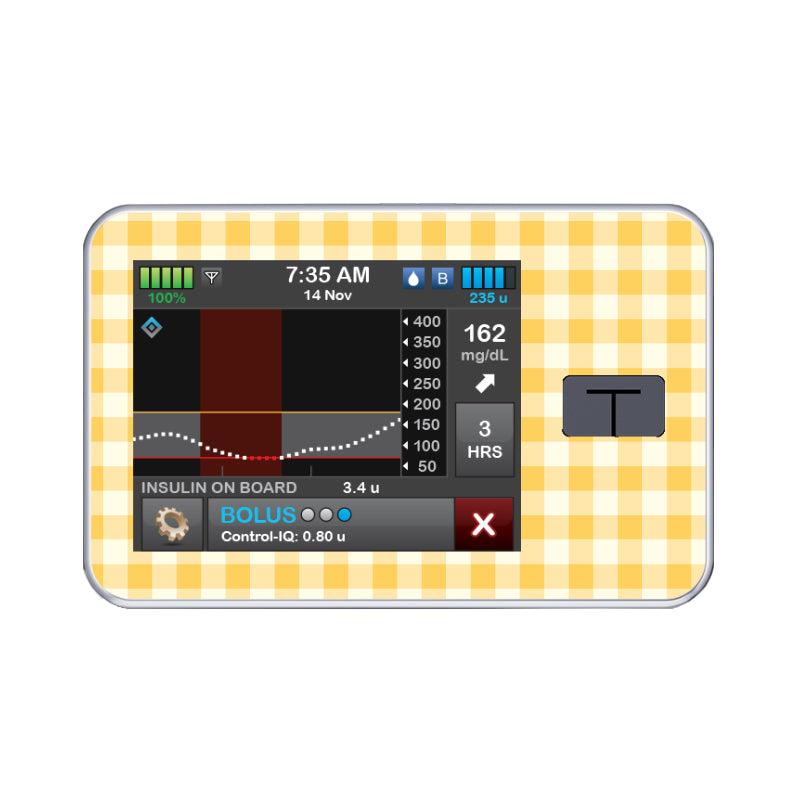 T:slim Cover Sticker (Yellow Gingham) - Diabeticsupply.co.uk