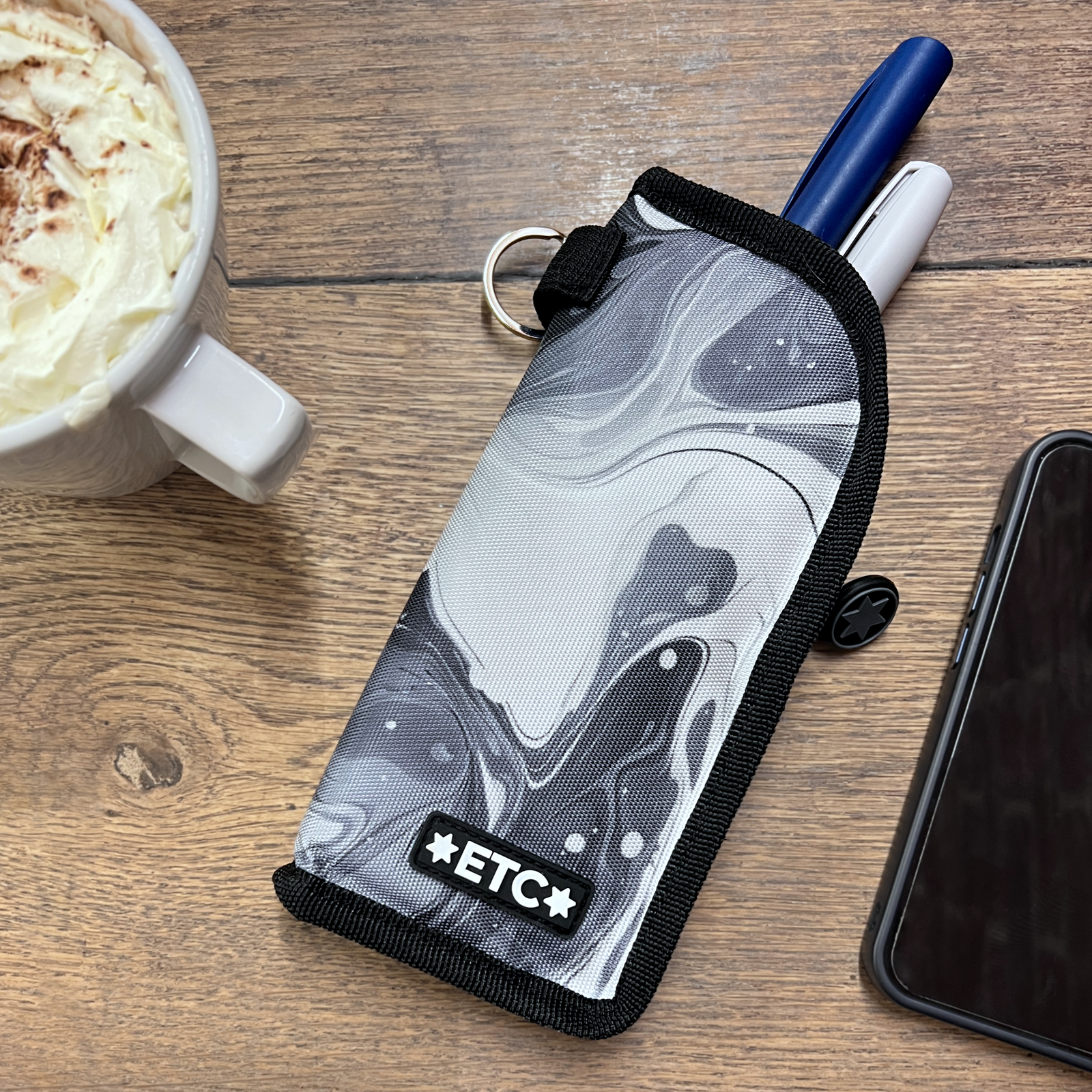 black & white marble isothermal diabetes pen bag ETC logo badge 