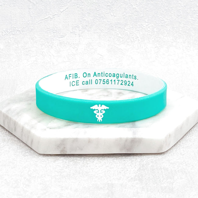 Confidential Medical Alert Silicone Custom Wristband - Teal
