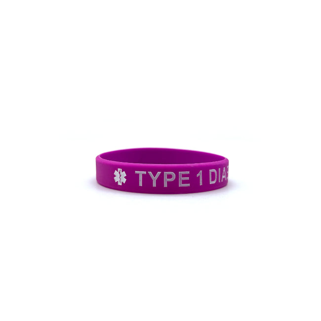 Type 1 Diabetic Medical Alert Silicone Wristband (Purple)