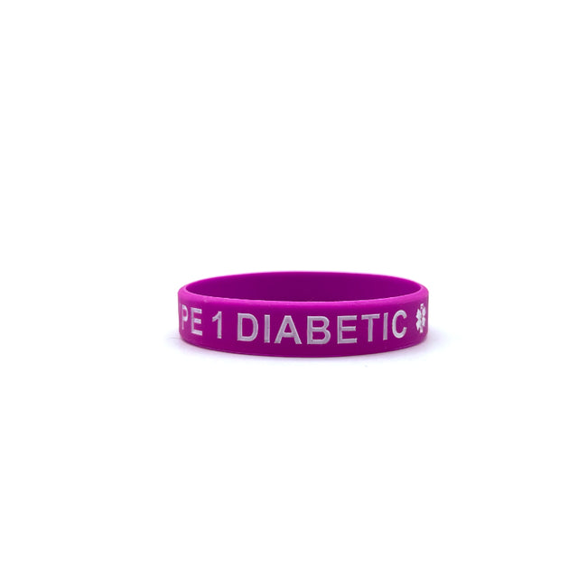 Type 1 Diabetic Medical Alert Silicone Wristband (Purple)