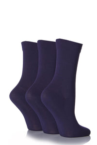 3 Pairs - Blue - Ladies Gentle Grip Diabetic Socks Size 4-8