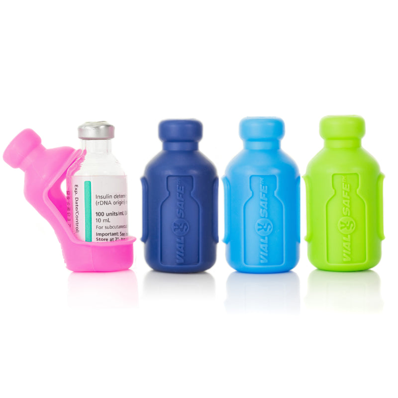 Vial Safe Impact Resistant Medication Vial Protector - 4 Pack (Pink, Navy, Green, Light Blue)