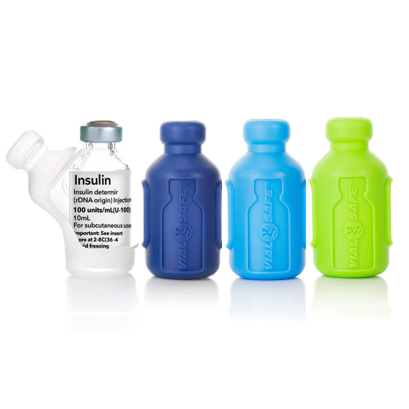 Vial Safe Impact Resistant Medication Vial Protector - 4 Pack (Clear, Navy, Green, Light Blue)