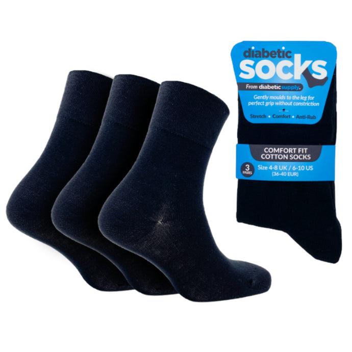 3 Pairs Black - Ladies Diabetic Soft Grip Non Elastic Loose Weave Top Diabetic Socks Size 4-8