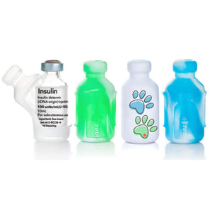Vial Safe Impact Resistant Medication Vial Protector - 4 Pack (Clear, Green Tie Dye, Pawprint, Blue Tie Dye)