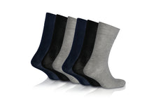 6 Pairs - Grey/Blue/Black - Mens Diabetic Soft Grip Non Elastic Loose Weave Top Diabetic Socks Size 6-11
