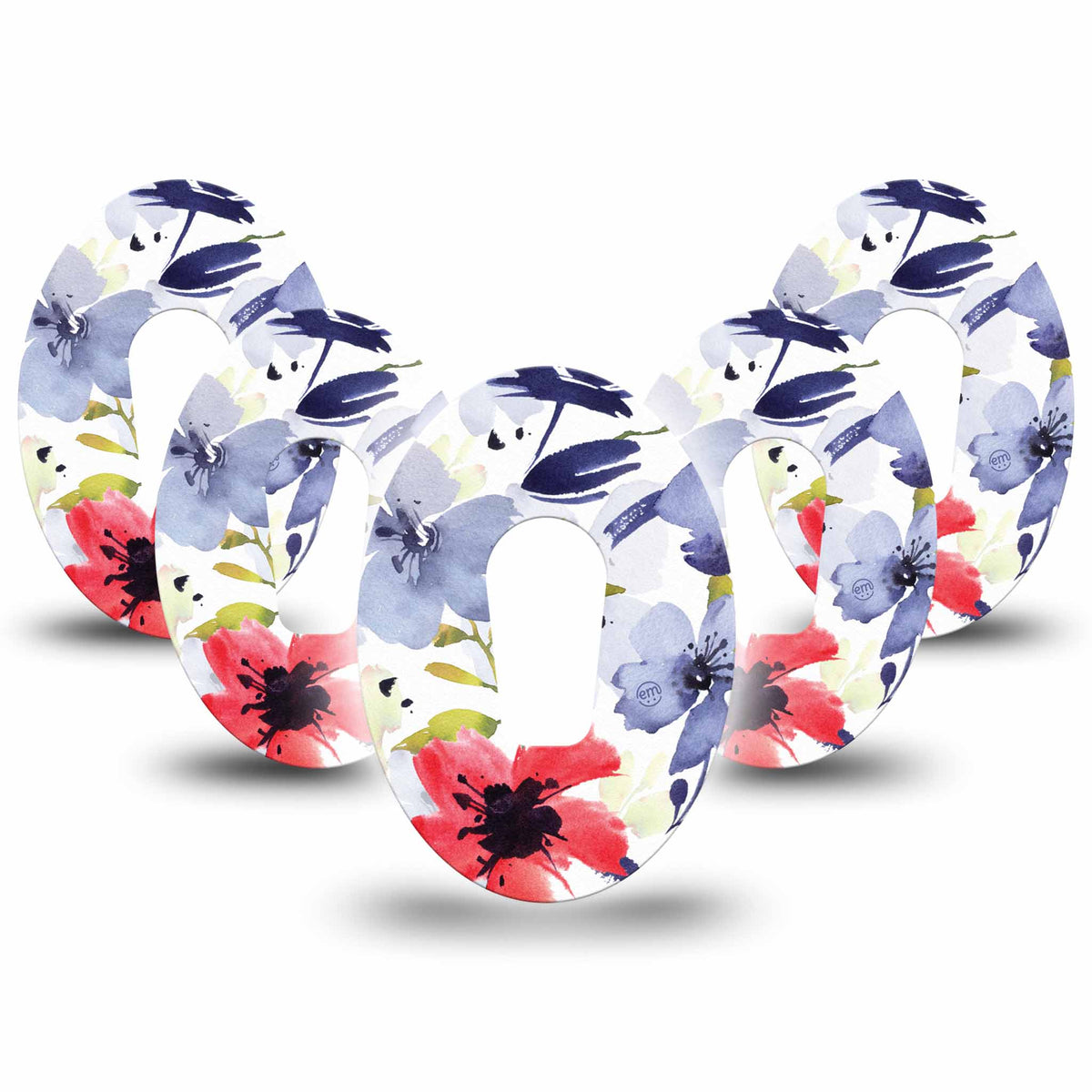 ExpressionMed Red, White and Blue Flowers Adhesive Patch Dexcom G6/One