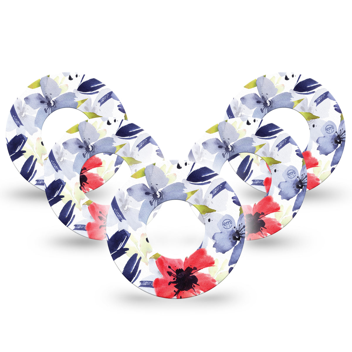 ExpressionMed Red, White and Blue Flowers Adhesive Patch Freestyle Libre 2