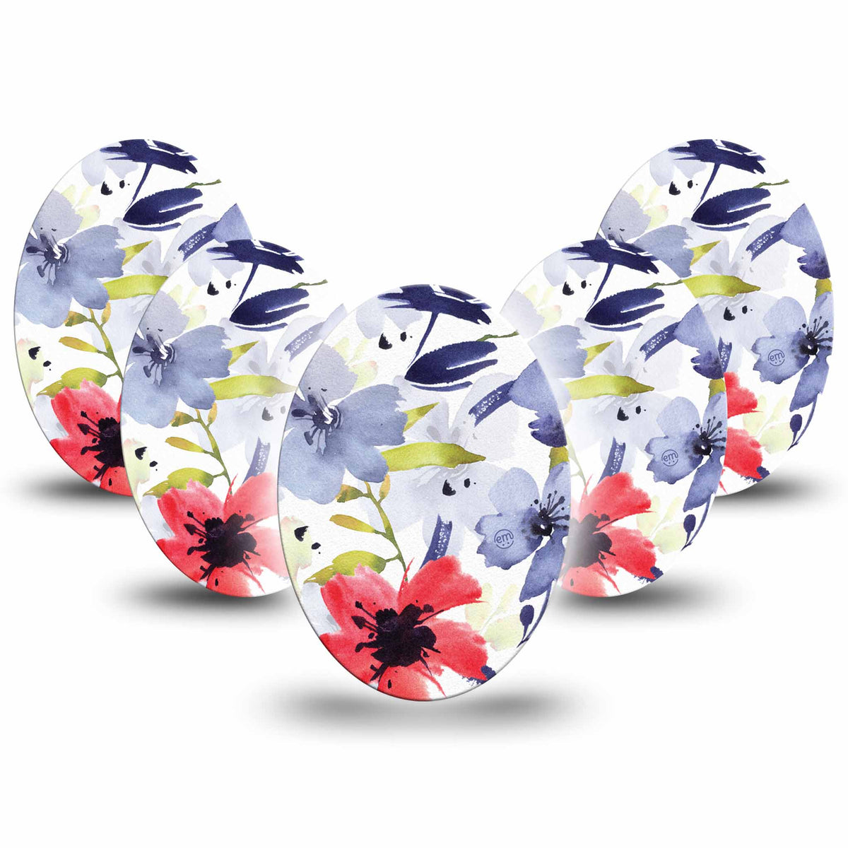 ExpressionMed Red, White and Blue Flowers Adhesive Patch Oval