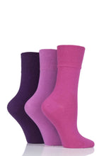 3 Pairs - Pink/Purple Mix - Ladies Gentle Grip Diabetic Socks Size 4-8