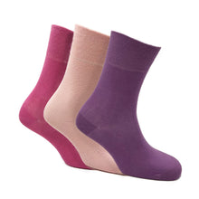 3 Pairs Pink/Purple Mix - Ladies Diabetic Soft Grip Non Elastic Loose Weave Top Diabetic Socks Size 4-8
