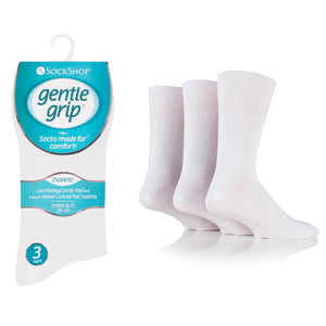 3 Pairs White - Mens Gentle Grip Non Elastic EasyFit HoneyComb Top Diabetic Socks Size 6-11