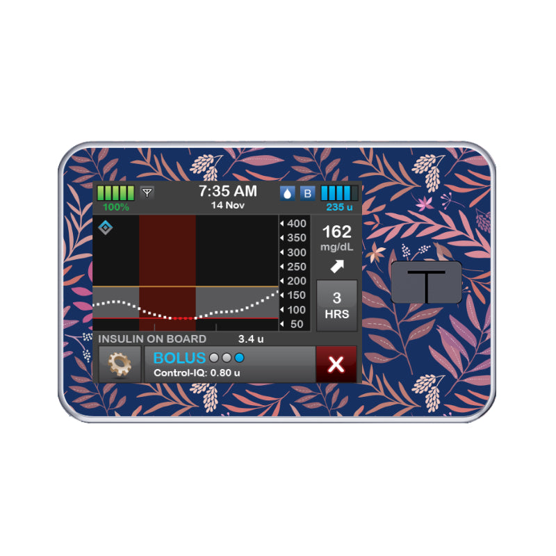 T:slim Cover Sticker (Navy Leaves) - Diabeticsupply.co.uk