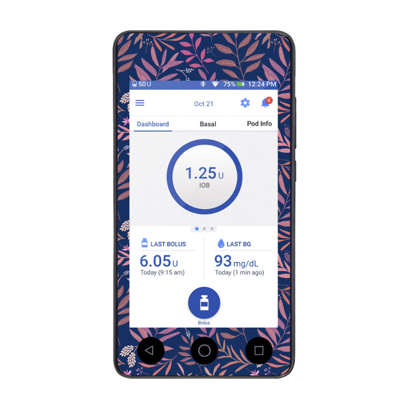 Omnipod DASH Cover (Navy Leaves)