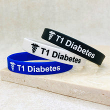 Type 1 Diabetes Silicone Wristband - Set of 3 - Black, White, Blue