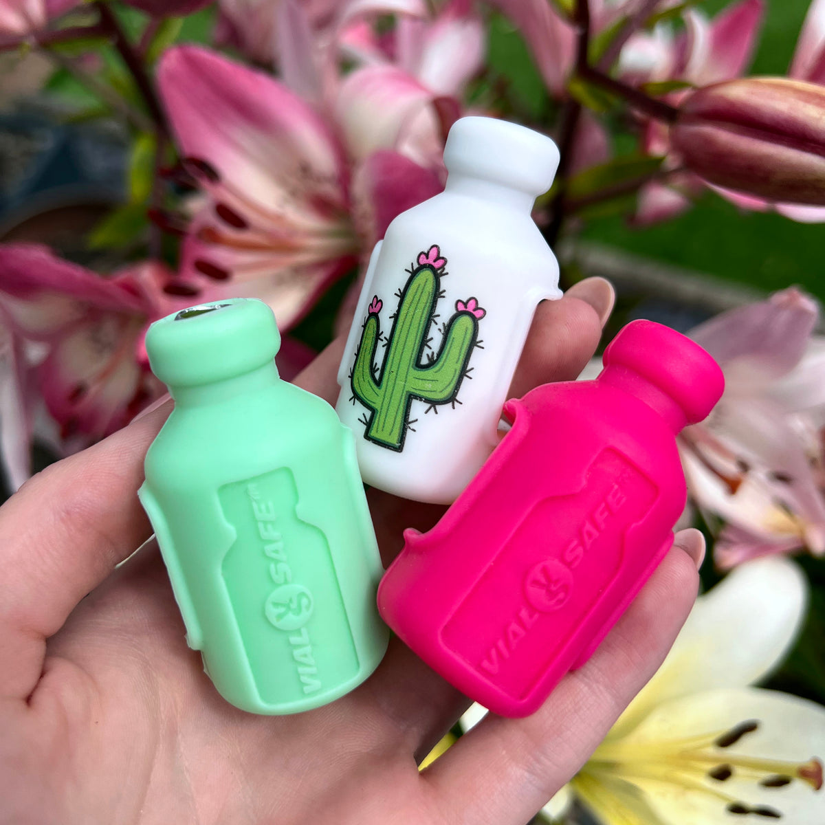 Vial Safe Impact Resistant Medication Vial Protector - 3 Pack (Mojito Green, Cactus and Raspberry Sorbet)