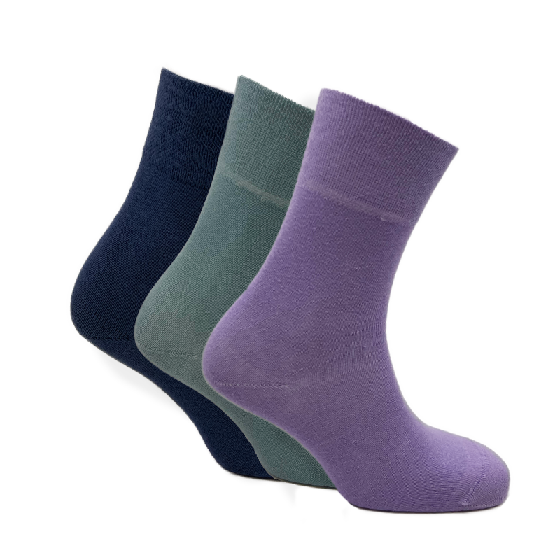 3 Pairs Jewel Mix - Ladies Diabetic Soft Grip Non Elastic Loose Weave Top Diabetic Socks Size 4-8