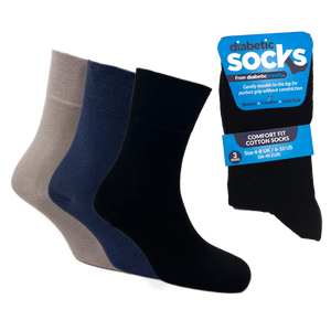 3 Pairs Black/Blue/Grey - Ladies Diabetic Soft Grip Non Elastic Loose Weave Top Diabetic Socks Size 4-8
