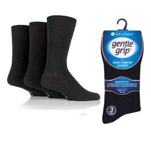 3 Pairs Black - Mens Gentle Grip Non Elastic EasyFit HoneyComb Top Diabetic Socks Size 6-11