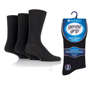 3 Pairs Black - Bigfoot - Mens Gentle Grip Non Elastic EasyFit HoneyComb Top Diabetic Socks Size 12-14